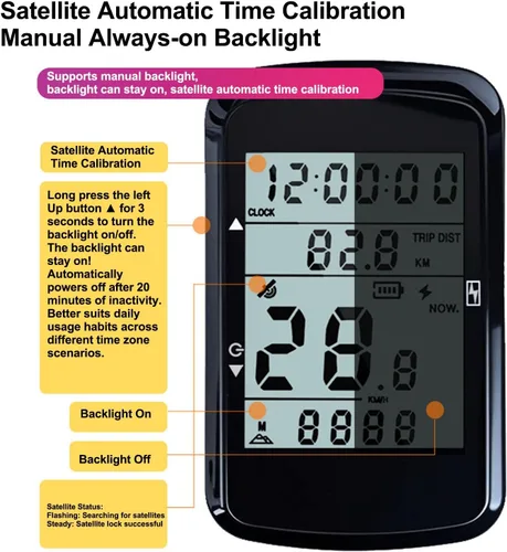 Miniatura 3 de Computadora de bicicleta GPS, computadora de ciclismo inalámbrica con pantalla 2.4, retroiluminación, velocímetro odómetro de bicicleta, 28 horas