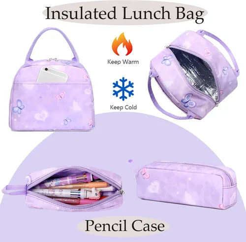 Miniatura 14 de Juego de mochila para niñas con diseño de unicornio, mochila escolar para niños, mochila para libros para niñas, set 3 en 1, regreso a clases