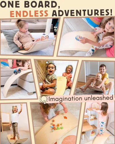 Miniatura 5 de Tabla de equilibrio de madera – Tabla de balanceo segura para los dedos de 37 pulgadas para niños pequeños, tabla de equilibrio de madera para niños