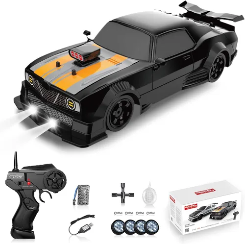 Coche de Deriva RC 1/16 2.4GHz 4WD Coches de Control Remoto, Coches RC de Deriva Recargables de Alta Velocidad con Spray, Luces Geniales y