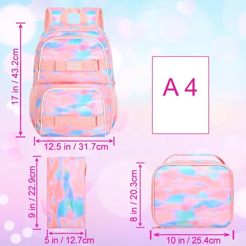 Miniatura 28 de Mochila para laptop, 16 pulgadas, bolsa escolar y bolsa de almuerzo, mochilas resistentes al agua para adolescentes, niñas, mujeres, estudiantes