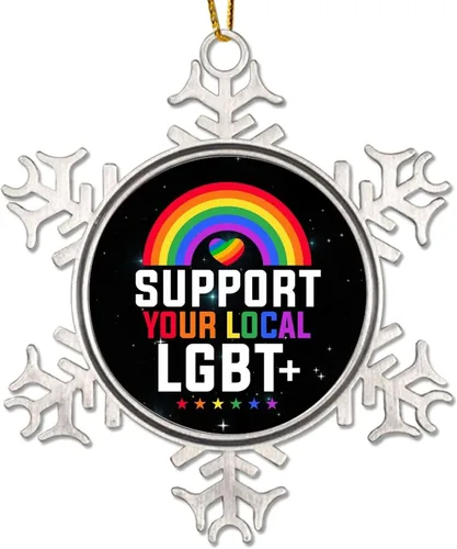 Miniatura 9 de They Them Their - Adornos de árbol de Navidad para lesbianas LGBTQ Progress Rainbow Pride Gay Lesbian Novedad de metal copo de nieve adornos