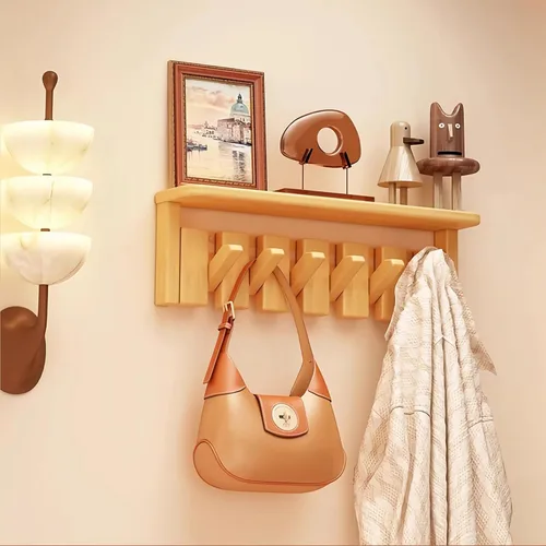 Miniatura 53 de Percheros montados en la pared, ganchos para llaves de piano, colgador de madera maciza natural, tela no tejida, perchas para armario, cocina
