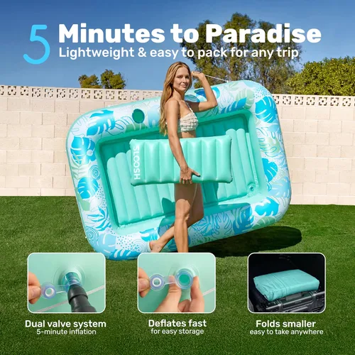 Miniatura 6 de Flotador inflable para piscina de bronceado Sloosh, 70" x 46" Flotadores de piscina para adultos con almohada, balsa flotante de 4 en 1 para tomar