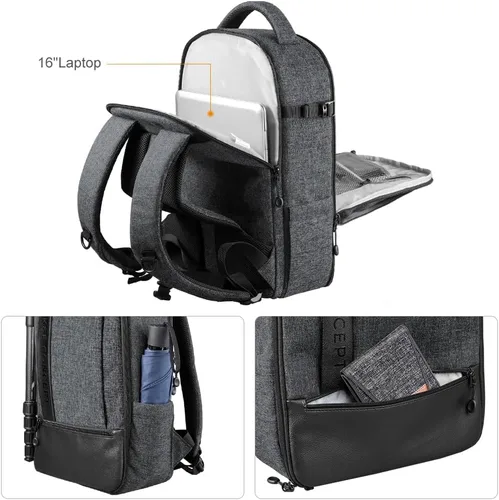 Miniatura 3 de K&F CONCEPT Mochila profesional para cámara, bolsa de fotografía de gran tamaño, compatible con cámara DSLR, color gris