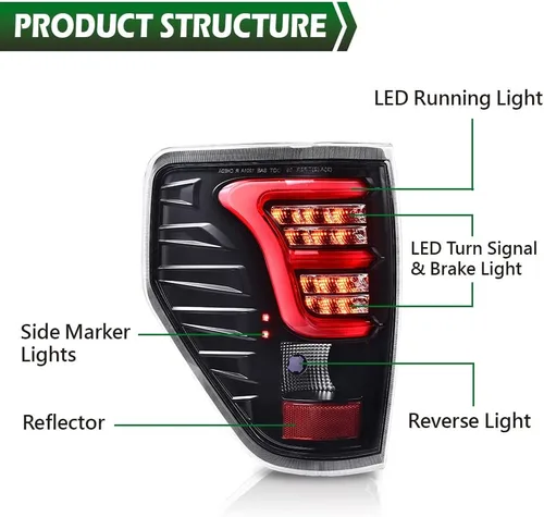 Miniatura 7 de GRAND ORANGE Conjunto de luces traseras LED completas compatibles con Ford F150 2009-2014, luces traseras de estacionamiento para el lado