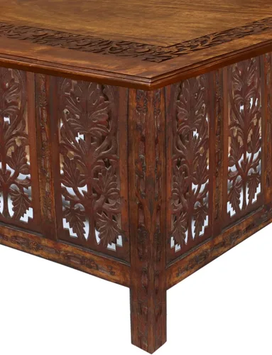 Miniatura 5 de COTTON CRAFT Mesa de centro de madera maciza, mesa central tallada a mano con patas plegables, mesa decorativa para sala de estar, espacios