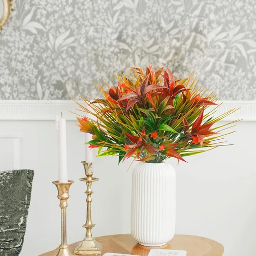 Miniatura 7 de Uieke 6 plantas artificiales para exteriores, resistentes a los rayos UV, flores falsas de gloria matutina con hierba naranja, flores tropicales