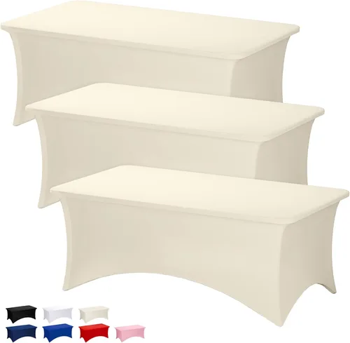 Miniatura 9 de Fixwal Paquete de 3 Manteles Negros para Mesas Rectangulares de 6 Pies, Manteles Rectangulares Elásticos de Spandex Ajustables de 6 Pies