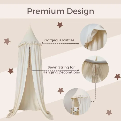 Miniatura 3 de Wonder Space Dosel para cama infantil con volantes, color pastel neutro para niños y niñas, tienda de algodón con volantes para habitación de bebé