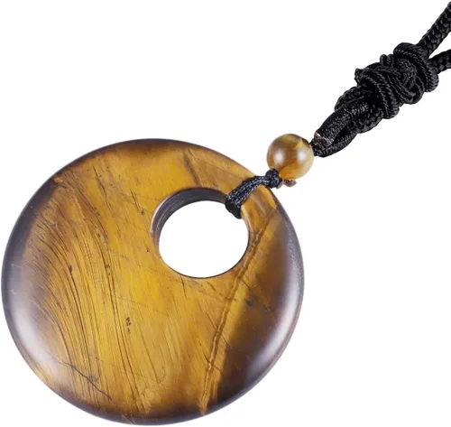 Miniatura 2 de SUNYIK Collar con colgante de moneda de la suerte para mujeres y hombres, joyería de amuleto de cristal curativo unisex, forma redonda de dona