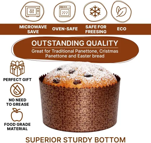 Panettone - Molde de papel para hornear, 6 unidades, 25 onzas, grandes, paska kulich, pan, pasteles, formas, desechables, redondos, moldes para