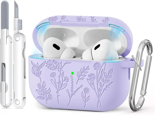 Miniatura 23 de Funda para Airpods Pro 3 con tapa magnética, fundas grabadas con flores para Apple AirPods Pro de 3ª generación 2025, funda de silicona suave