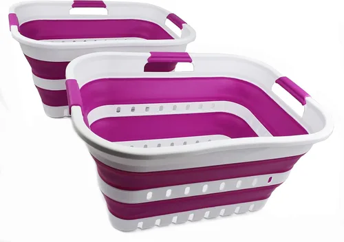 Miniatura 12 de SAMMART Juego de 2-30L (8 galones) cesta plegable de plástico para la ropa sucia – Contenedor/organizador plegable – Tina de lavado portátil