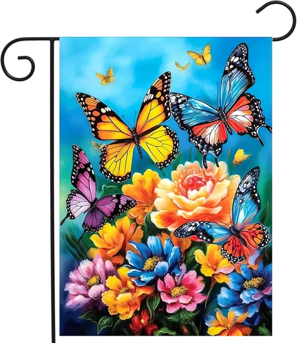 Miniatura 10 de Bandera de Jardín Memorial Mariposa Monarca Decoración Banderas de Girasol para Cementerio Bandera de Tumba Aquellos que Amamos No se Van, Vuelan