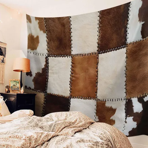 Miniatura 8 de Tapiz para colgar en la pared, tapices estéticos de piel de vaca, estampado de piel de vaca de granja, tapiz marrón para dormitorio, sala de estar