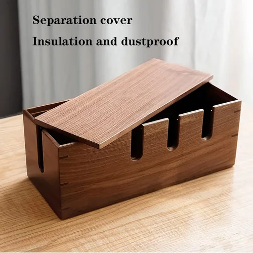 Miniatura 3 de Caja organizadora de cables de madera, caja de almacenamiento de cables de escritorio, caja de gestión de cables para proteger y ocultar el cable