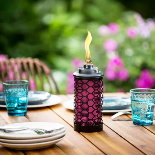 Miniatura 2 de TIKI Antorcha convertible de cristal de panal de abeja de 65 pulgadas, iluminación decorativa de exterior burdeos para decoración de patio, césped