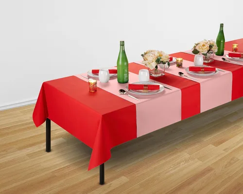 Miniatura 4 de Camino de mesa desechable para mesa de comedor, 16 pulgadas, paquete de 20 caminos de mesa de papel rosa similar al lino para fiestas, bodas