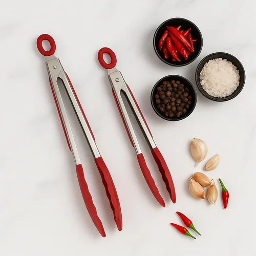 Miniatura 2 de Freshware Pinzas de cocina de acero inoxidable para cocinar con puntas de silicona, pinzas de silicona para asar a la parrilla, servir alimentos