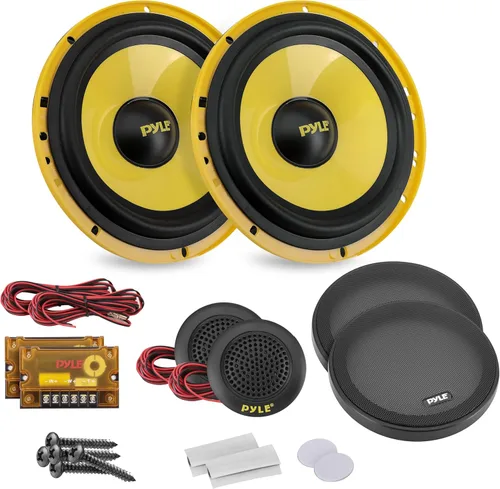 Pyle Sistema de altavoces de componentes personalizados de 2 vías, 6.5 pulgadas, 400 vatios, con cesta de plástico electrochapado, envolvente de