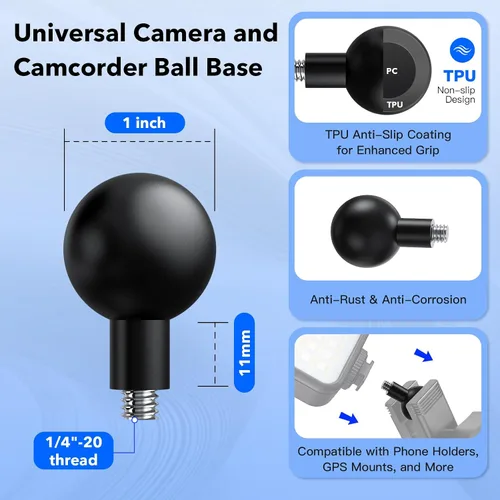 Miniatura 2 de Adaptador de bola de tamaño B de 1 pulgada a tornillo de 1/4"-20 – Convertidor de montaje de cámara, se adapta a bases de bola estándar de 1