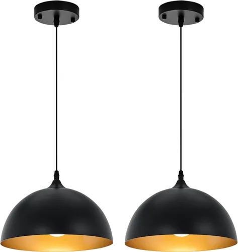 Iluminación colgante de granja para isla de cocina, lámparas colgantes de cúpula negra y dorada, lámpara de techo colgante industrial para comedor,