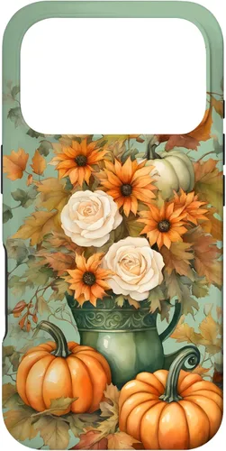 Miniatura 30 de Vintage Autumn Flower Fall Pumpkin Teal Case for iPhone 17