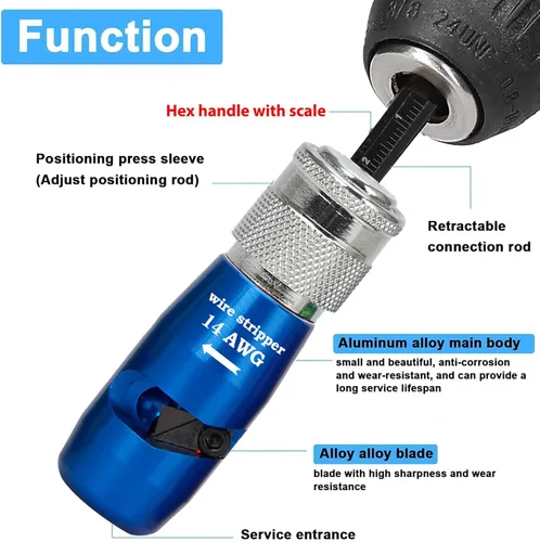 Miniatura 2 de Herramienta pelacables para taladro, calibre AWG6 8 10 12 14, juego de herramientas profesionales para electricista, herramienta de torsión