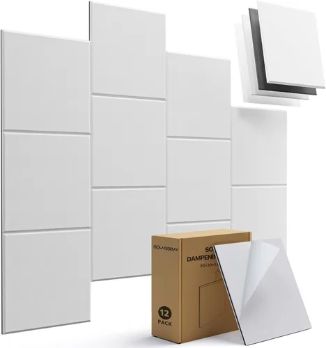 Soundsbay Vinilo con carga masiva, paneles de pared insonorizados autoadhesivos, paquete de 12 unidades cuadradas de vinilo con carga masiva, Blanco