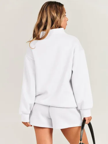 Miniatura 5 de ANRABESS Conjunto de 2 piezas para mujer, sudadera y pantalones cortos, de gran tamaño, casual, conjunto de sudadera para descansar, conjunto