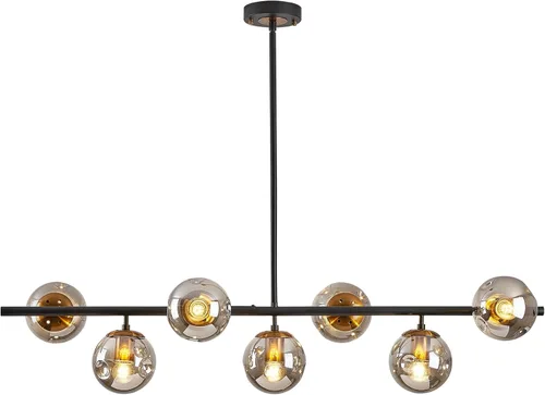 Miniatura 15 de DDLLDESHI Lámpara de araña de 6 luces dorada con cubierta esférica de vidrio Sputnik, lámpara de techo de 34" de gran tamaño para comedor, lámparas