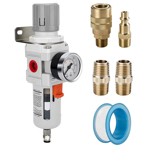 Miniatura 10 de NANPU Filtro Regulador de Aire Comprimido NPT de 3/8" Combo Piggyback, Drenaje Semi-Automático, Elemento de Latón de 5 Micrones, Tazón de Polímero