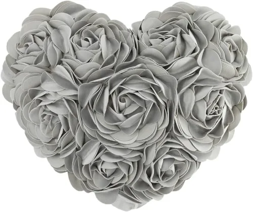 JWH - Funda de cojín con forma de corazón y diseño estético de flores en 3D, funda de cojín hecha a mano, estilo romántico rural europeo para Gris