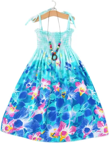 Miniatura 4 de Flenwgo Vestidos bohemios para niñas, floral, sin mangas, arcoíris, playa, con collar, 2-12T