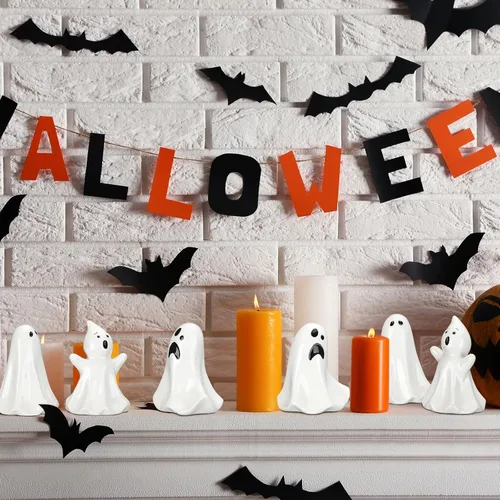 Miniatura 5 de Domensi 6 piezas de figuras blancas de cerámica de fantasma, estatua de fantasma, decoración espeluznante de Halloween, decoración de estatua