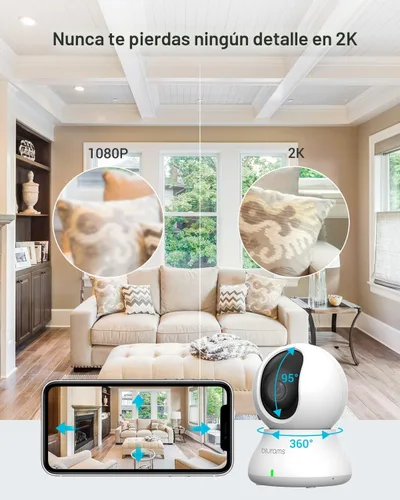 Miniatura 6 de blurams Cámaras 5G para seguridad en el hogar, cámara 2K para mascotas con aplicación de teléfono, cámara interior PTZ de 360° con WiFi de doble