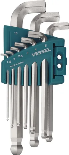VESSEL Llave hexagonal de punta esférica en L Stubby (tipo corto) 9PC. Set No.8209BP-SU 8209BPSU