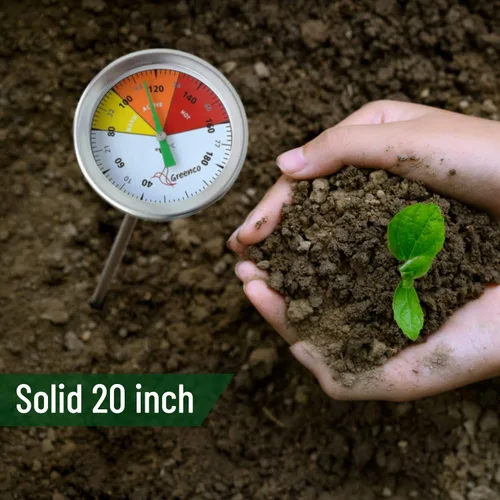 Miniatura 4 de Termómetro de suelo de compostaje de Greenco, acero inoxidable, esfera de temperatura Celsius y Fahrenheit, vástago de 20 pulgadas