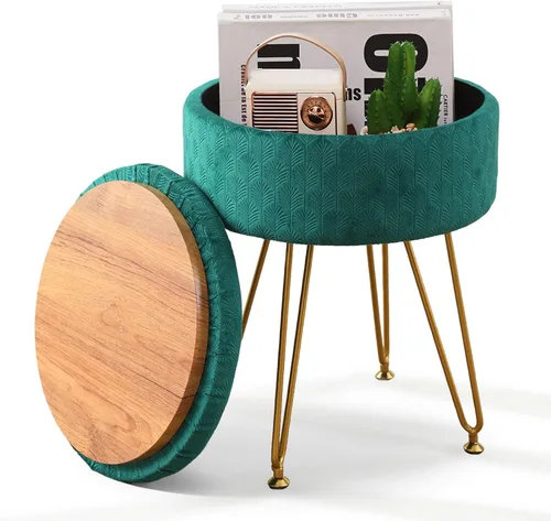 Miniatura 10 de Cpintltr Taburete moderno de terciopelo tapizado redondo, otomanos de almacenamiento, multiusos, decoración del hogar, mesa de café otomana, Negro