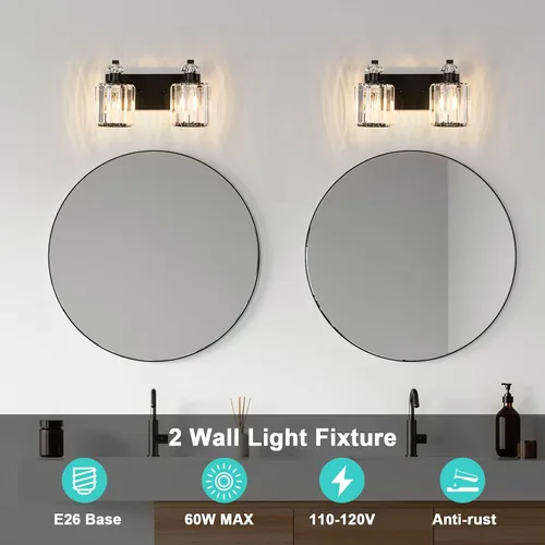 Miniatura 6 de Lámparas de baño negras con pantalla de cristal K9, iluminación de baño sobre espejo, luces de tocador para sala de estar, dormitorio, baño