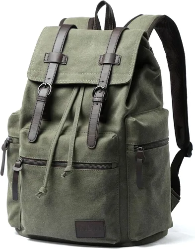 Miniatura 9 de MOYYI Mochila de lona para hombre para laptop de 13 a 17.3 pulgadas, mochila vintage duradera con ribete de cuero para uso diario, universidad