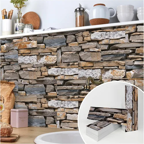 Miniatura 9 de TUOKING Azulejos de metro de mármol de 4 piezas para despegar y pegar, de 4 x 8 pulgadas, compuesto de piedra blanca, impermeable, azulejos de pared