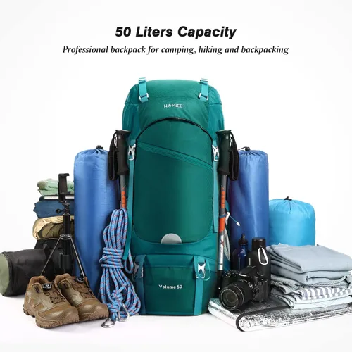Miniatura 9 de HOMIEE 50L Hiking Backpack Travel Bag Waterproof Camping Rucksack with Rain Cover Lightweight Backpacking Backpack Verde militar