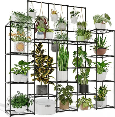 GENTINGBRO Soporte de metal para plantas al aire libre de 63 pulgadas de alto, estante para plantas de 14 niveles grande para plantas de interior,