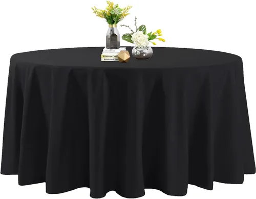 Miniatura 28 de Mantel de poliéster lavable de 90 pulgadas, resistente a las manchas y a las arrugas, mantel decorativo para mesa de comedor, fiestas de bufé y Negro