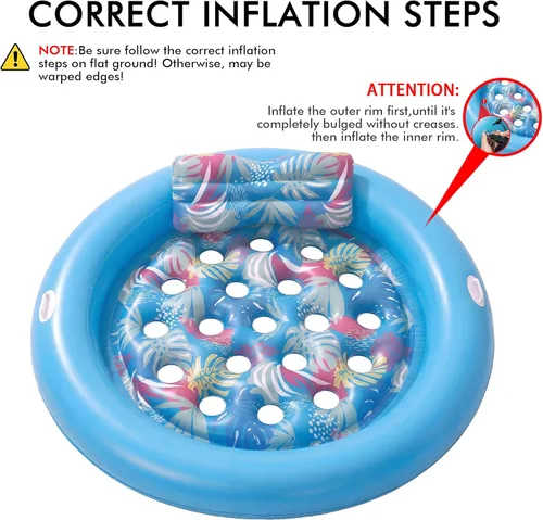 Miniatura 9 de OKSUWATER - Flotadores de piscina para adultos, resistente, 75 x 75 pulgadas, flotador inflable para piscina con almohada extraíble y asas