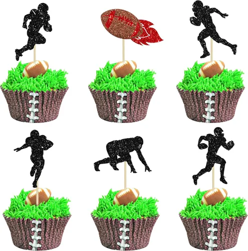 24 piezas de pelota de rugby para magdalenas, jugadores de fútbol, selecciones deportivas para cupcakes, temática de deportes de rugby, baby shower,