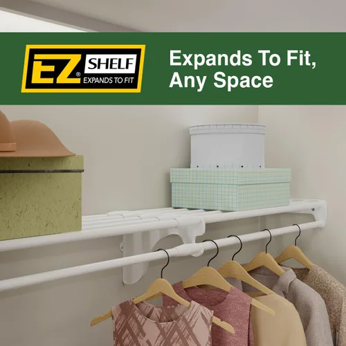 Miniatura 6 de EZ Shelf - Estante extensible para armario con barra para colgar, 64.3 a 119 pulgadas, blanco, fácil de instalar en 1 pared lateral y pared trasera