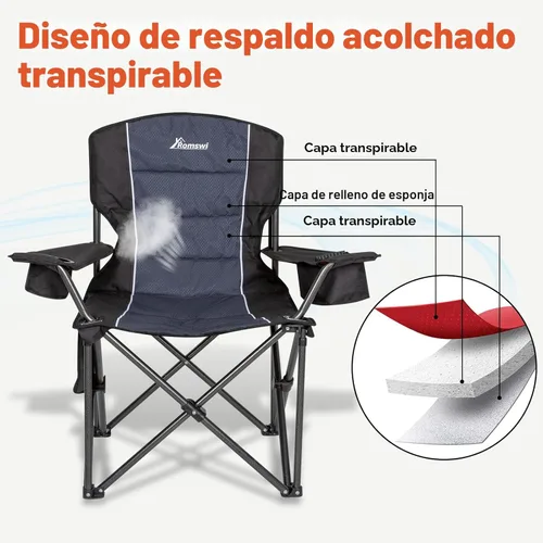 Miniatura 3 de Romswi Sillas de Camping de Gran Tamaño, Soporte Resistente de 227 KG, Sillas Deportivas con Respaldo y Brazos Acolchados, Soporte para Tazas y Negro